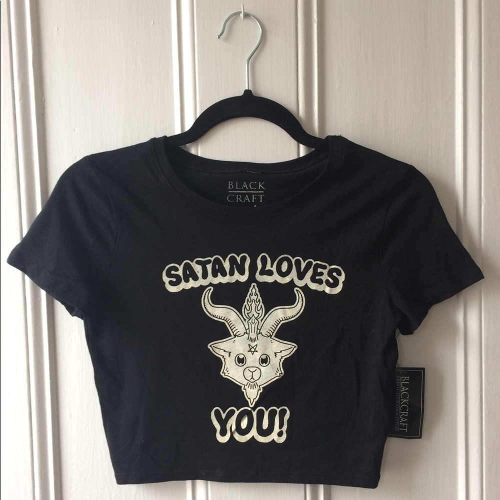 BLACKCRAFT SATAN LOVES YOU CROP TEE